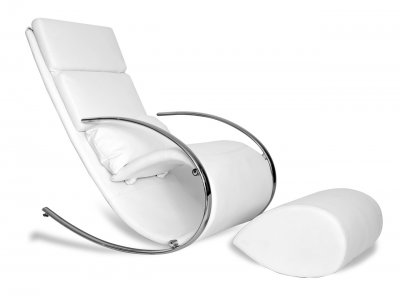 Chloe Rocker Chair & Ottoman in White Leatherette by Whiteline