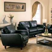 Black Bonded Leather Retro Style Living Room w/Soft Seating