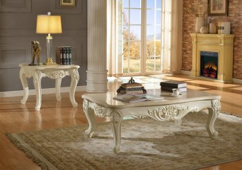 Grace 287 Coffee Table in Pearl White w/Marble Top & Options [MRCT-287 Grace]