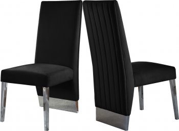 Porsha Dining Chair 756 Set of 2 Black Velvet Fabric by Meridian [MRDC-756 Porsha Black]