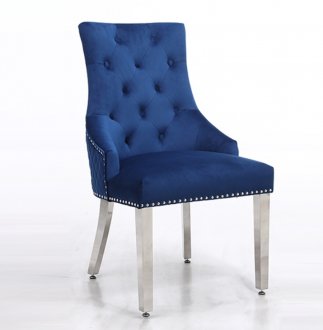 Leo Silver Dining Chair Set of 2 in Blue Fabric