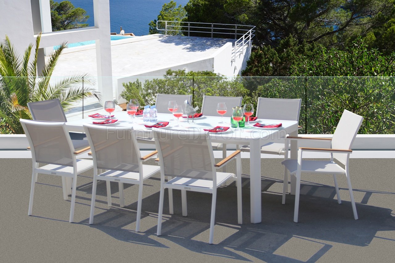 grey and white outdoor dining set