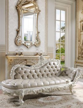 Vanaheim Bench BD00677 in Beige PU & Antique White by Acme [AMAC-BD00677 Vanaheim]