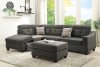 F6521 Sectional Sofa in Ash Black Fabric by Boss w/Ottoman