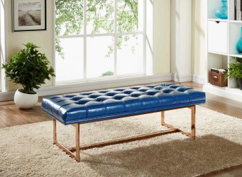 Galvin117 Navy Blue Bonded Leather Bench by Meridian [MRBN-117Navy-Galvin]