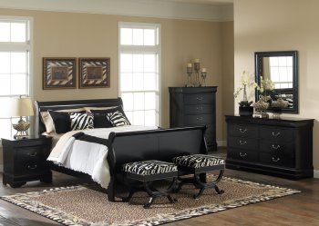 Black Finish Carrington Sleigh Bed w/Optional Case Goods [LFBS-907-BR Carrington]