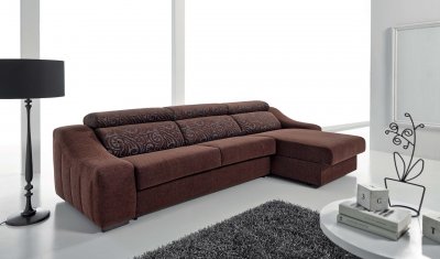 Ronaldo Sectional Sofa in Brown Fabric by ESF w/Sleeper