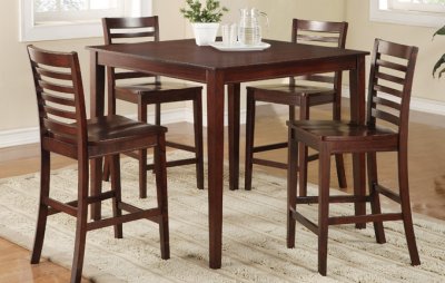 Brown Cherry Finish 5 Piece Modern Counter Height Dinette Set