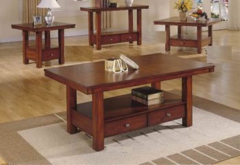 Cherry Finish Modern Coffee Table w/Drawers & Shelf [HECT-711]