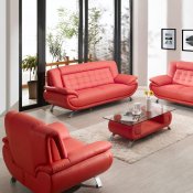 Red Bonded Leather Modern 3Pc Sofa Set w/Coffee Table