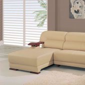 Beige Leather 2 Pc Contemporary Sectional Sofa W/Wooden Arms