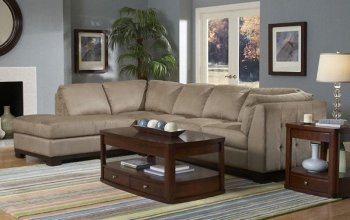 Peat Microfiber Contemporary Sectional Sofa w/Merlot Wooden Base [HESS-9958PT]