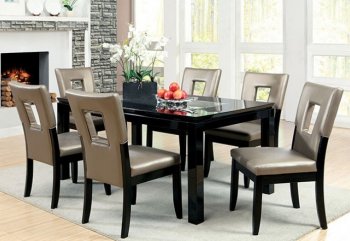 Evant I CM3320T Dining 7Pc Set in Black w/Mirrored Top [FADS-CM3320-Evant I]