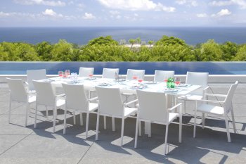 Ritz Outdoor Dining Set 13Pc in White w/Savoy Table by Bellini [BLOUT-Savoy-Ritz-White 13pc]