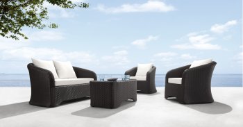 Black/White Modern 4pc Outdoor Loveseat, 2 Chairs & Table Set [ZOUT-Miramar-701310]