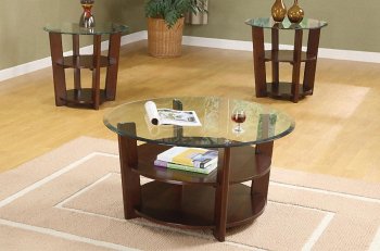 Cherry Brown Round Shape Contemporary 3PC Coffee Table Set [PXCT-F3108]