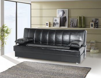 Leon Sofa Bed Convertible in Black Bonded Leather by Rain [RNSB-Leon Bonded Black]