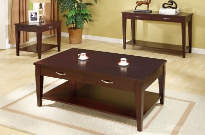 Dark Espresso Coffee, Console & End Table Set w/Storage Drawers