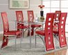 Glass Table Top & Metal Base Modern 7Pc Dining Set w/Red Chairs