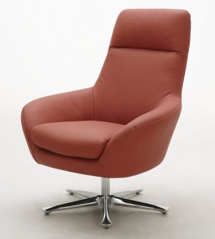 Orange, Brown or Off White Top Grain Leather Modern Swivel Chair [BHLC-Navis]