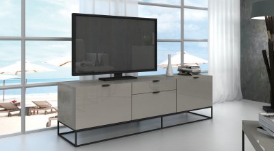 Vizzione TV Stand in High Gloss Light Gray by Casabianca