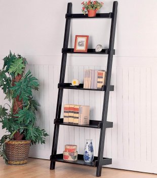 Black Mahogany Finish Modern Leaning Bookcase w/Five Shelves [CRBC-5049]