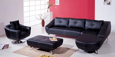 Black Leather Sectional Sofa Set