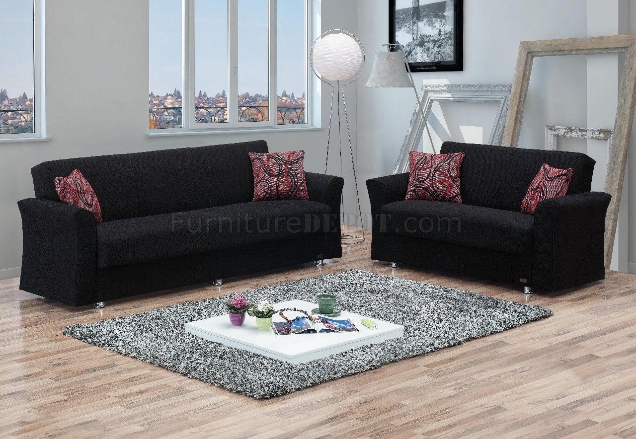  Utah Sofa Bed Loveseat Set in Black Fabric by Empire