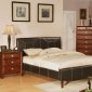 Brown Faux Leather Modern Bed w/Stitching & Optional Casegoods