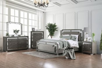 Jeanine Bedroom CM7534 in Gray Fabric & Mirror w/Options [FABS-CM7534-Jeanine]