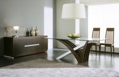 Wenge Finish Contemporary Dining Table w/Satin Steel Base Design