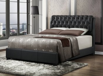 B140 Upholstered Bed in Black Leatherette [EGB-B140]