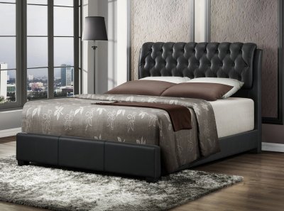 B140 Upholstered Bed in Black Leatherette