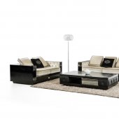 Bellagio Sofa 3Pc Set in Beige Fabric & Black by VIG