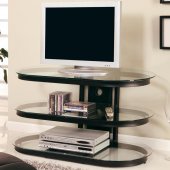 Black Metal Frame Modern TV Stand w/Three Glass Shelves