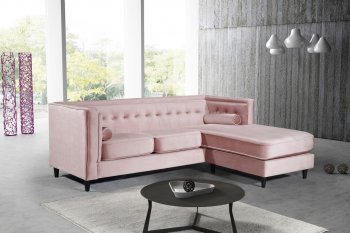 Taylor Sectional Sofa 643 in Pink Velvet Fabric by Meridian [MRSS-643 Pink Taylor]