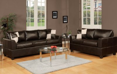 Espresso Bonded Leather Contemporary 2Pc Living Room Set