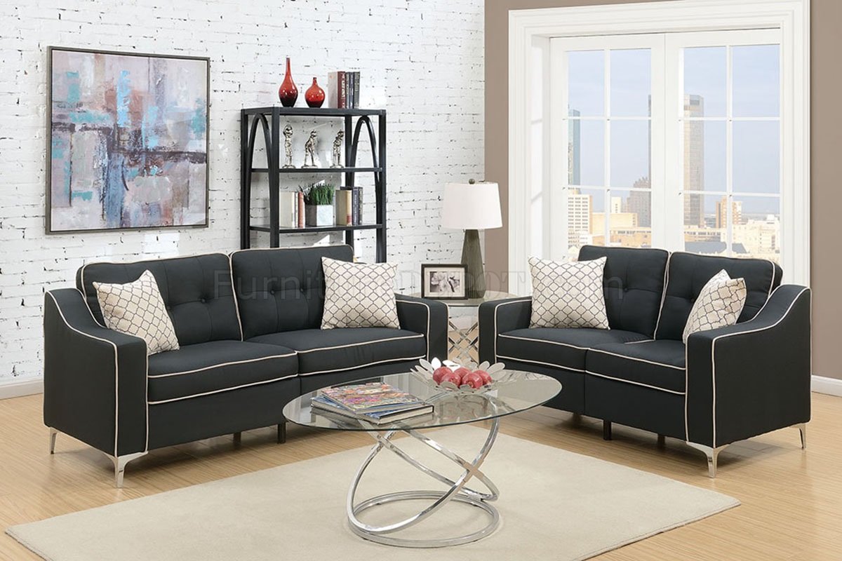 F6891 Sofa Loveseat Set in Black Linen-Like Fabric by 