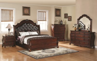 Brown Cherry Finish Traditional Bedroom w/Optional Items