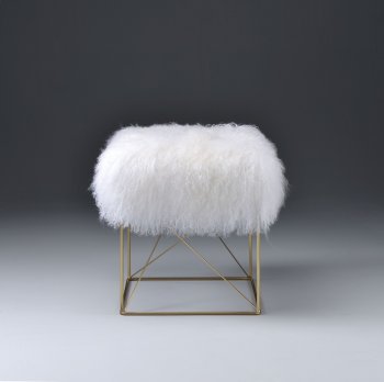 Bagley Ottoman 96700 in White Tibet Wool & Golden Brass by Acme [AMO-96700-Bagley]