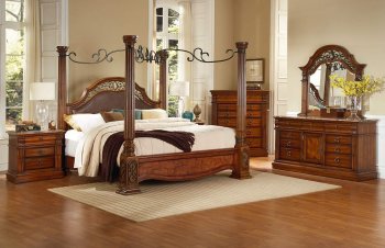 Rich Cherry Traditional Bedroom w/Carving Details & Marble Tops [HLBS-B001]