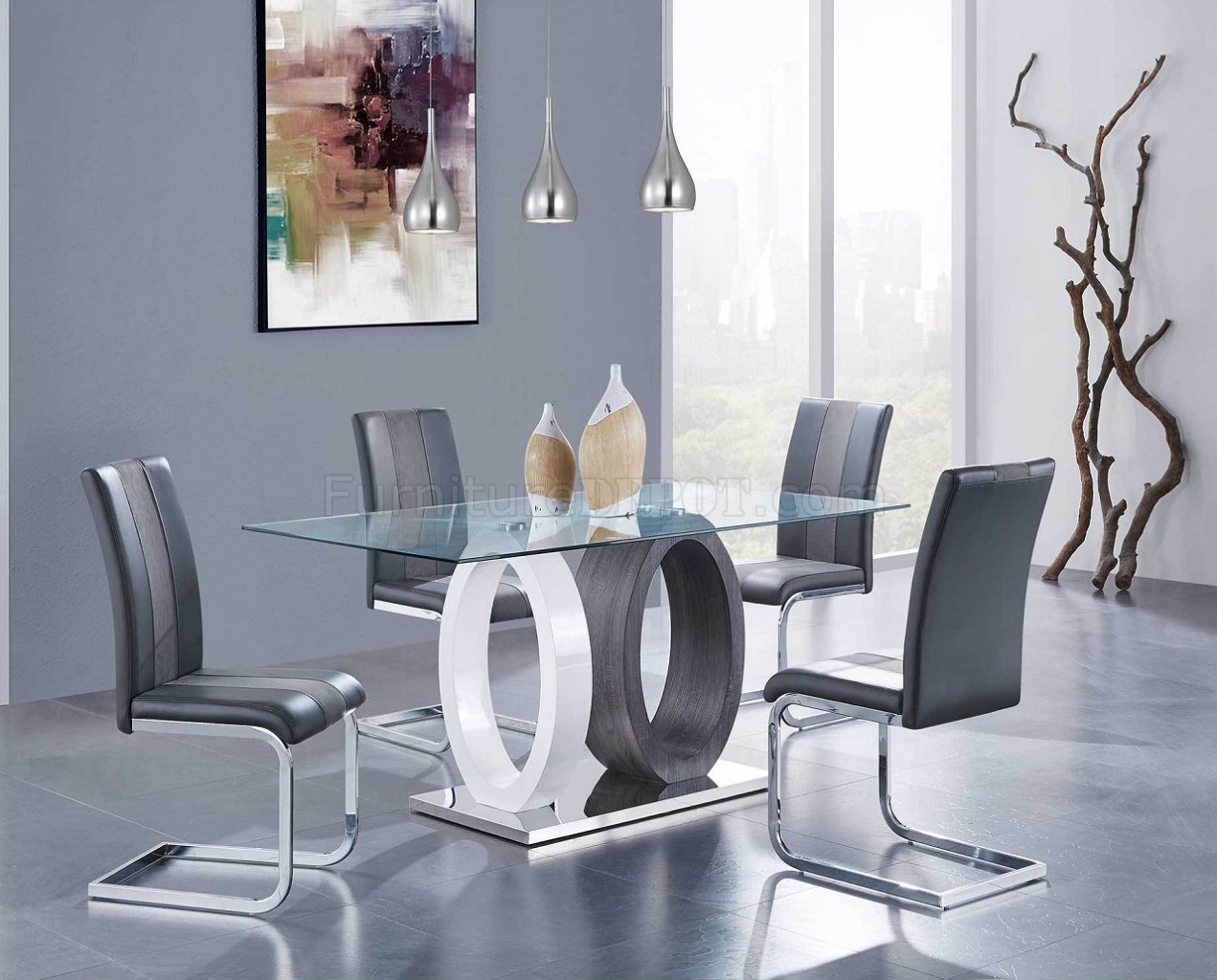 D1628DT Dining Set 5Pc in White & Grey by Global w/Options - Click Image to Close