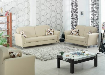 Beige Leatherette Modern Convertible Sofa Bed w/Optional Items [MYSB-London]