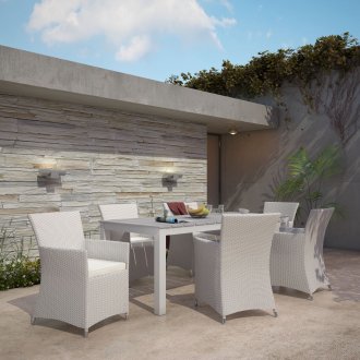 Junction 7 Piece Outdoor Dining Set in Gray/White by Modway