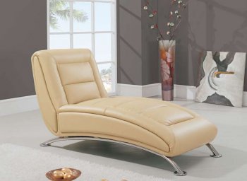 Beige Leather Contemporary Chaise Lounger W/Metal Legs [GFCL-TY-06 Beige]