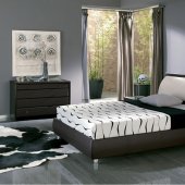 Contemporary Queen Size Bed in Dark Brown Genuine Leather