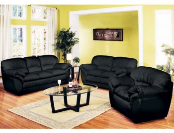 Black Bonded Leather Elegant Living Room w/Pillow Top Seats [CRS-284-501411]