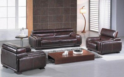 Burgundy Brown Leather 3PC Living Room Set w/Adjustable Headrest