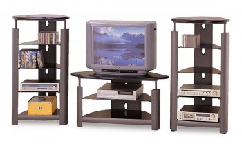 Silver & Black Contemporary Tv Stand W/Glass Shelves [CRTV-425-720051]