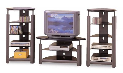 Silver & Black Contemporary Tv Stand W/Glass Shelves